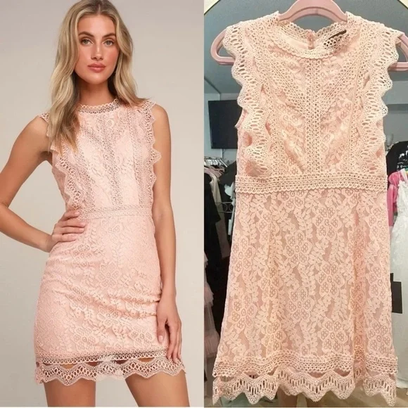 NWOT Lulus My Sweetheart Blush Pink Lace Mini Dress - Picture 1 of 9